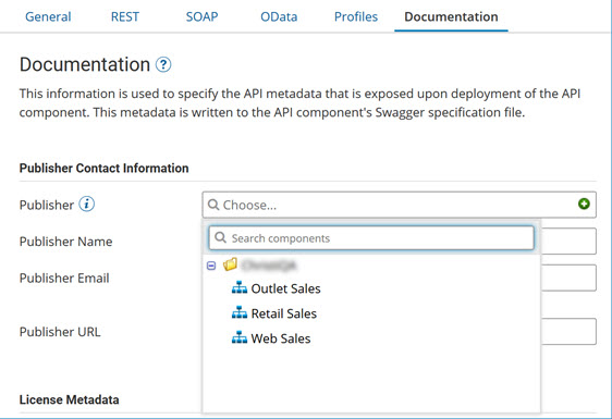 API component Documentation tab with list of organizations.
