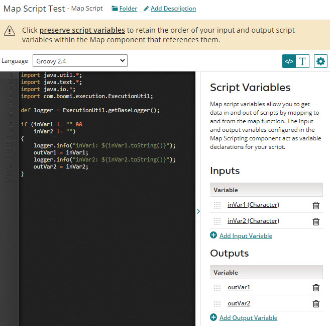 Map Script editor window