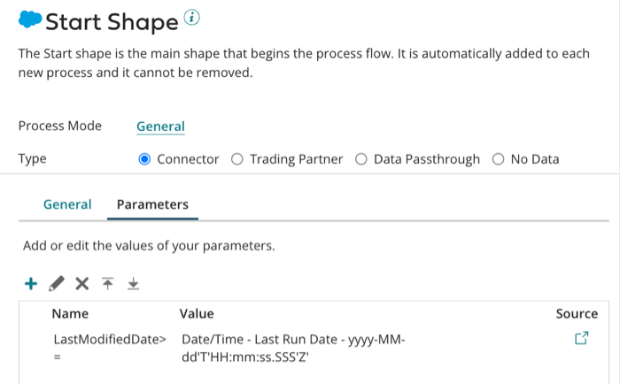 Setting the parameter in the Start step