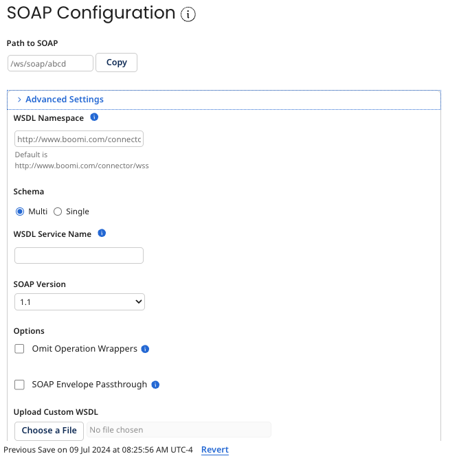 SOAP Configuration screen.