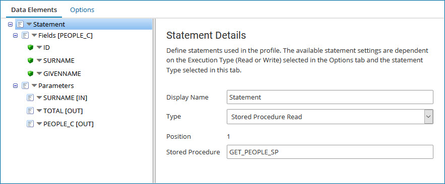 Example showing a Stored Procedure Read profile using an Oracle REF CURSOR