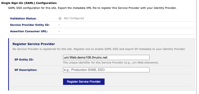 the SAML SSO options for first-time service provider registration