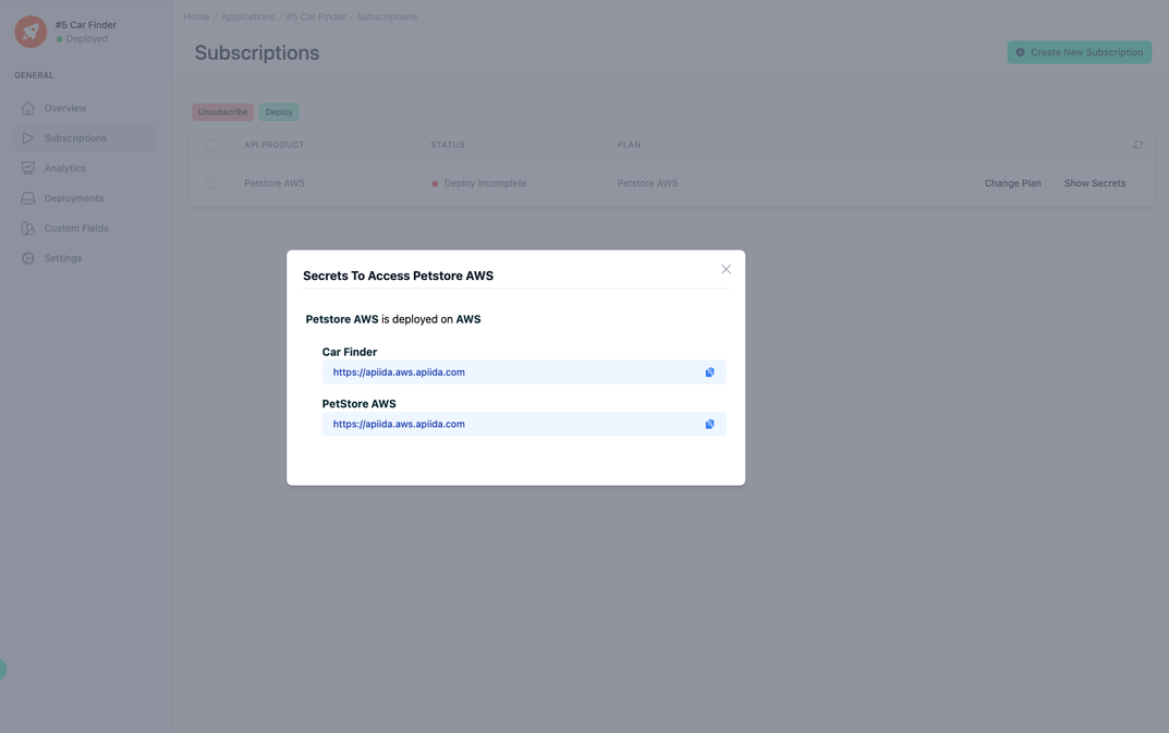 Administration Portal - Applications - Subscriptions