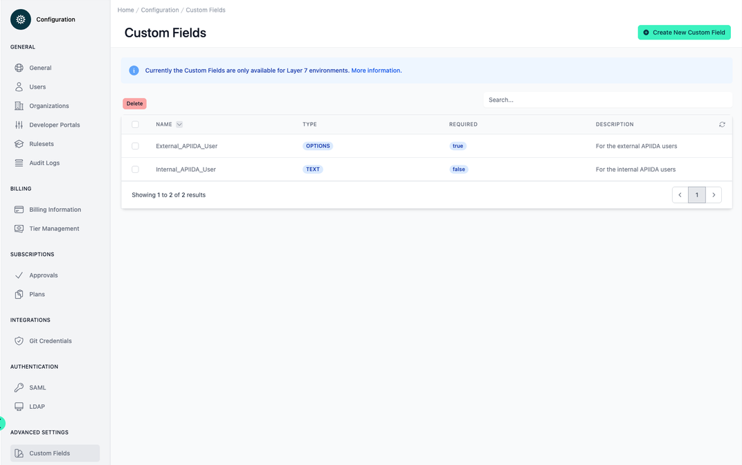 Administration Portal - Configuration - Custom Fields