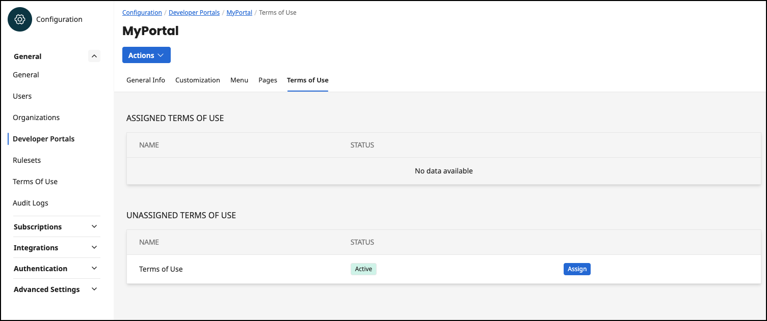 Administration Portal - Developer Portal - Terms of Use