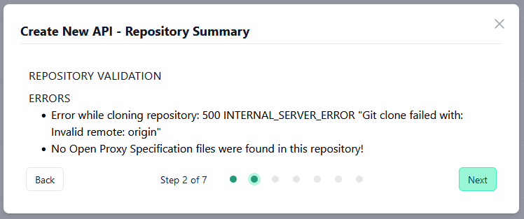 Administration Portal - Create API - Analysis result in case of error(s)