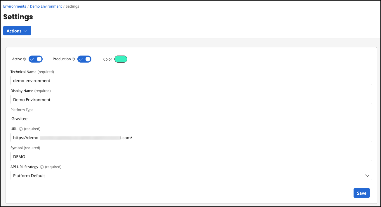 Administration Portal - Environment - Settings