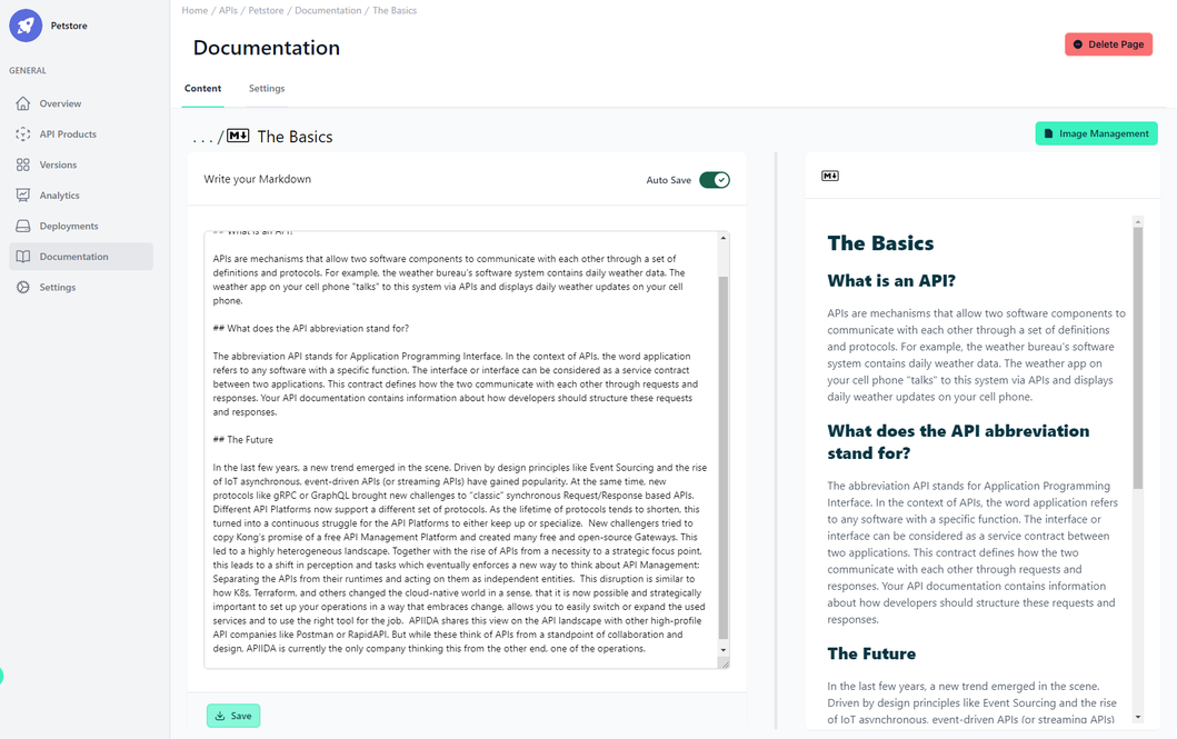Administration Portal - APIs - Example of a Markdown Page