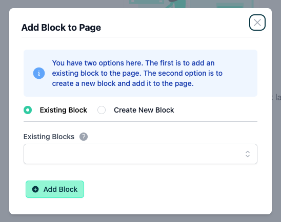 CMS - Dev Portal - Add block to page - Existing Block