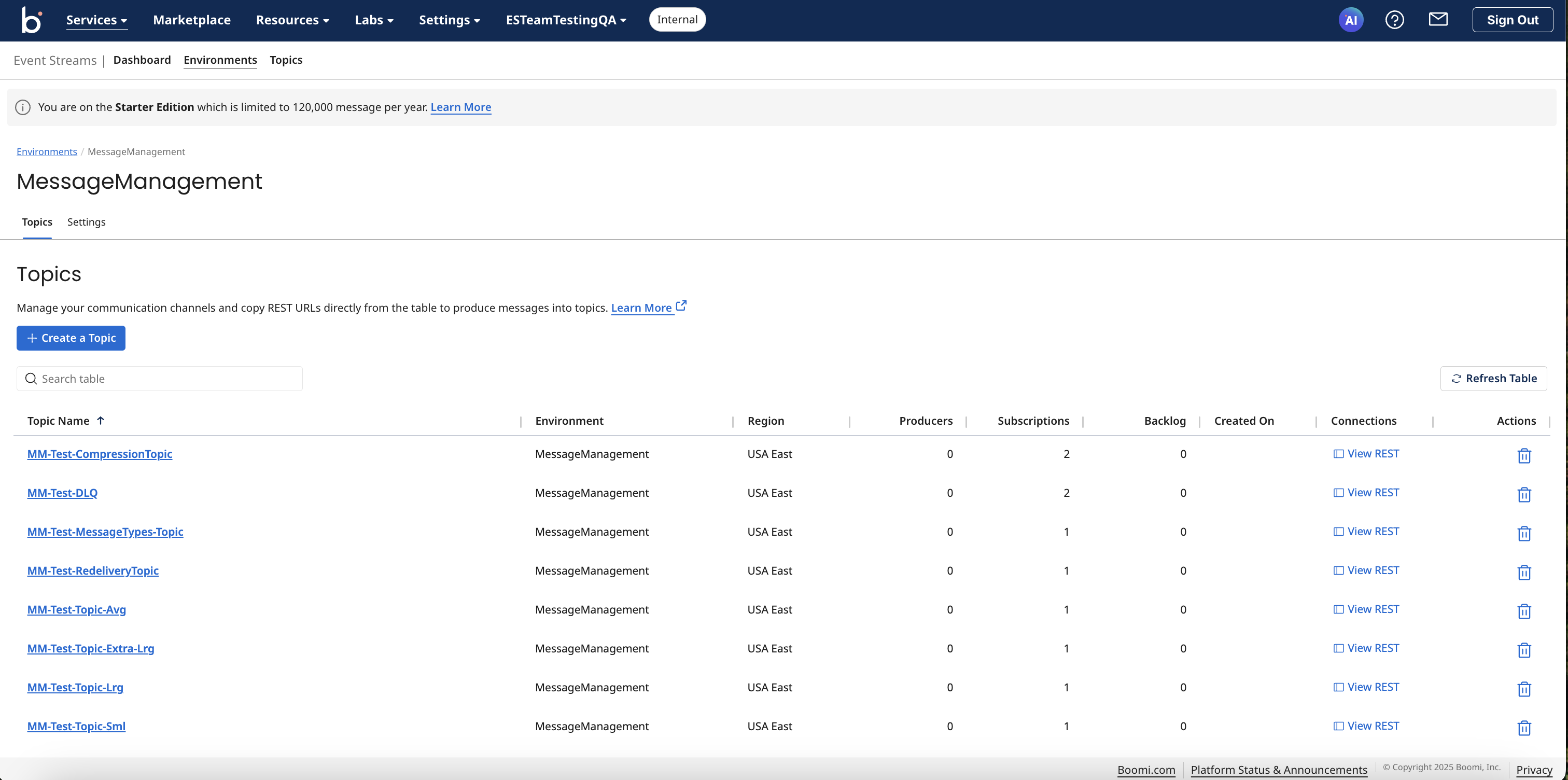REST API Message Management Screen