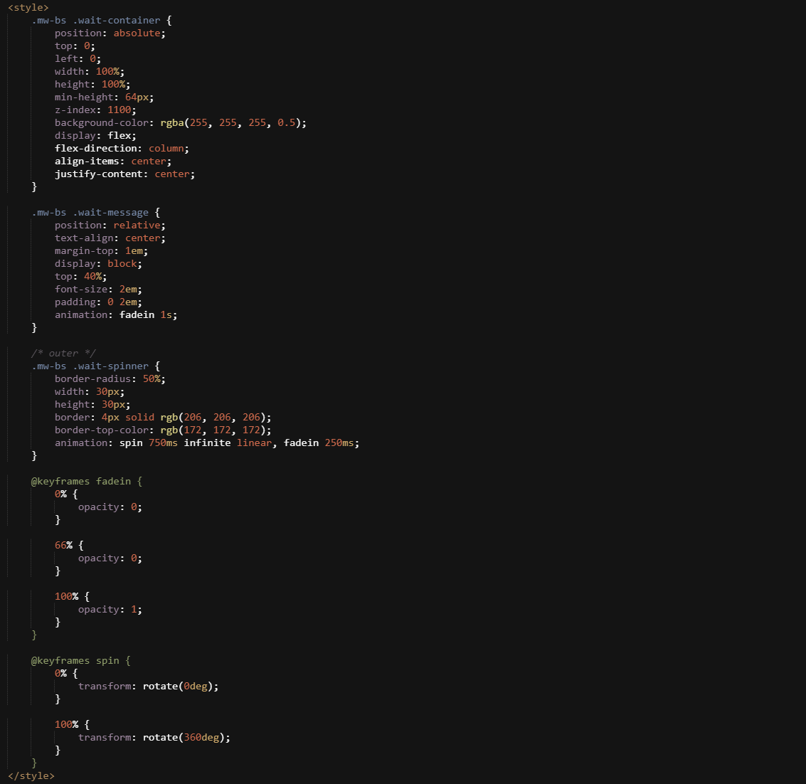Loading spinner in the default player