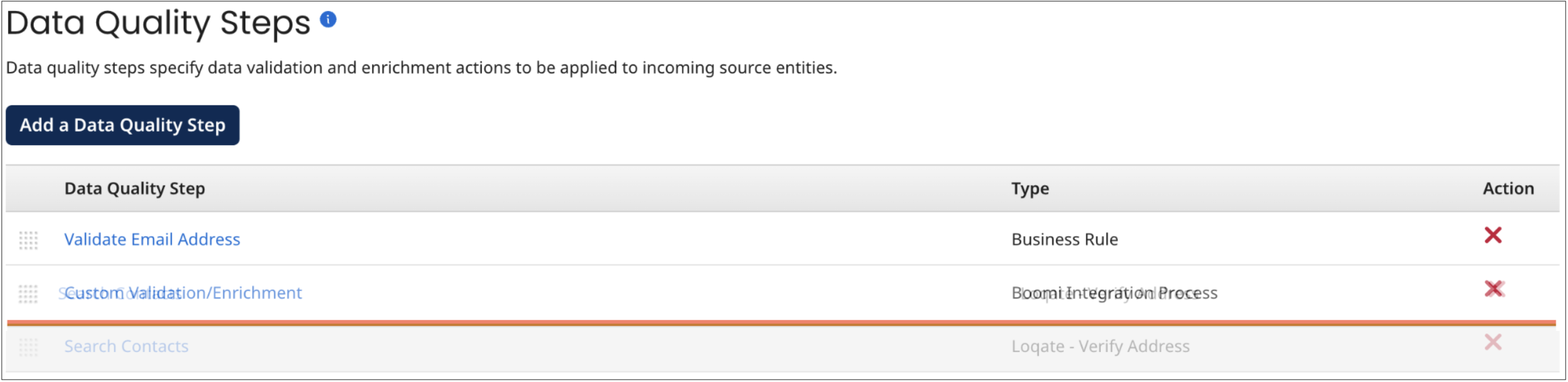 Dropping the data quality step in the desired position