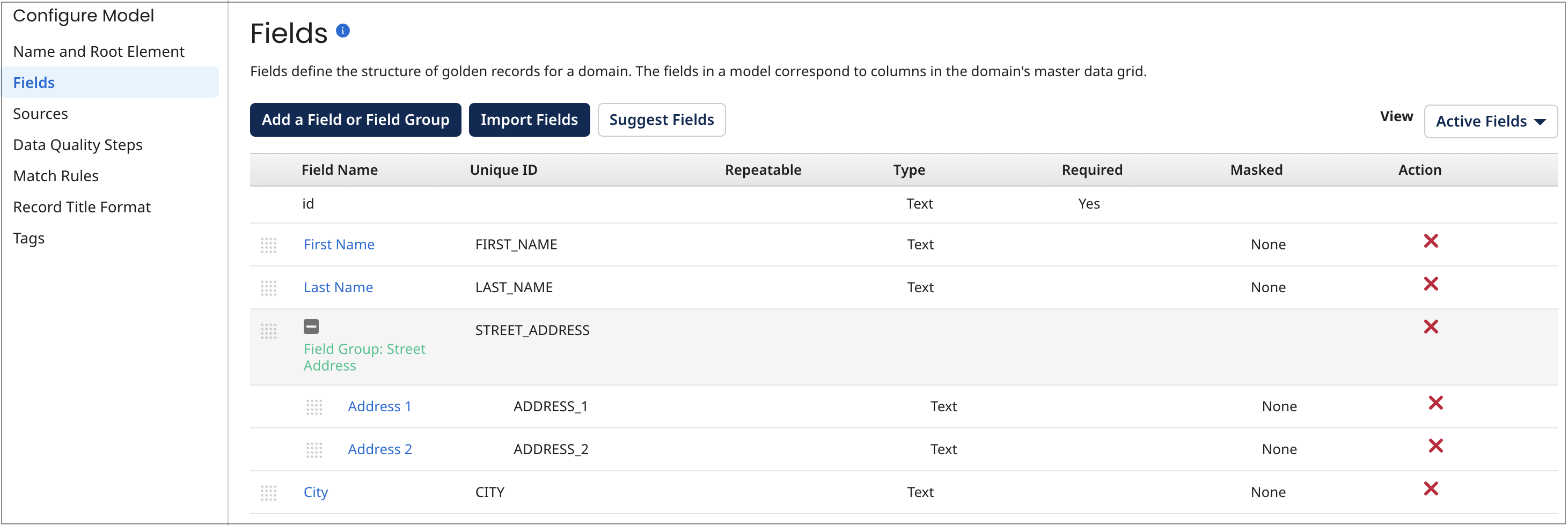 Result of adding the field Address 2 into the field group Street Address