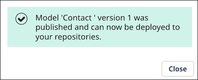 Alert dialog showing confirmation of publishing