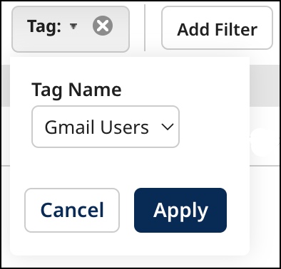 Dialog used to filter quarantine entries by tag