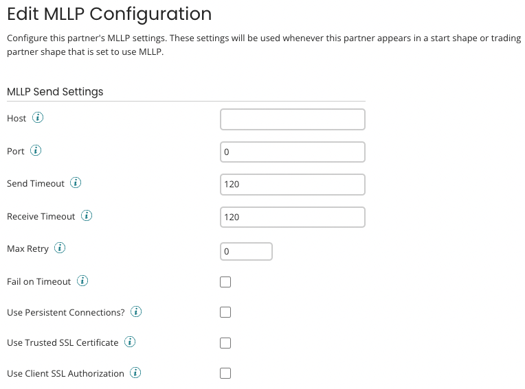 MLLP communication method configuration panel