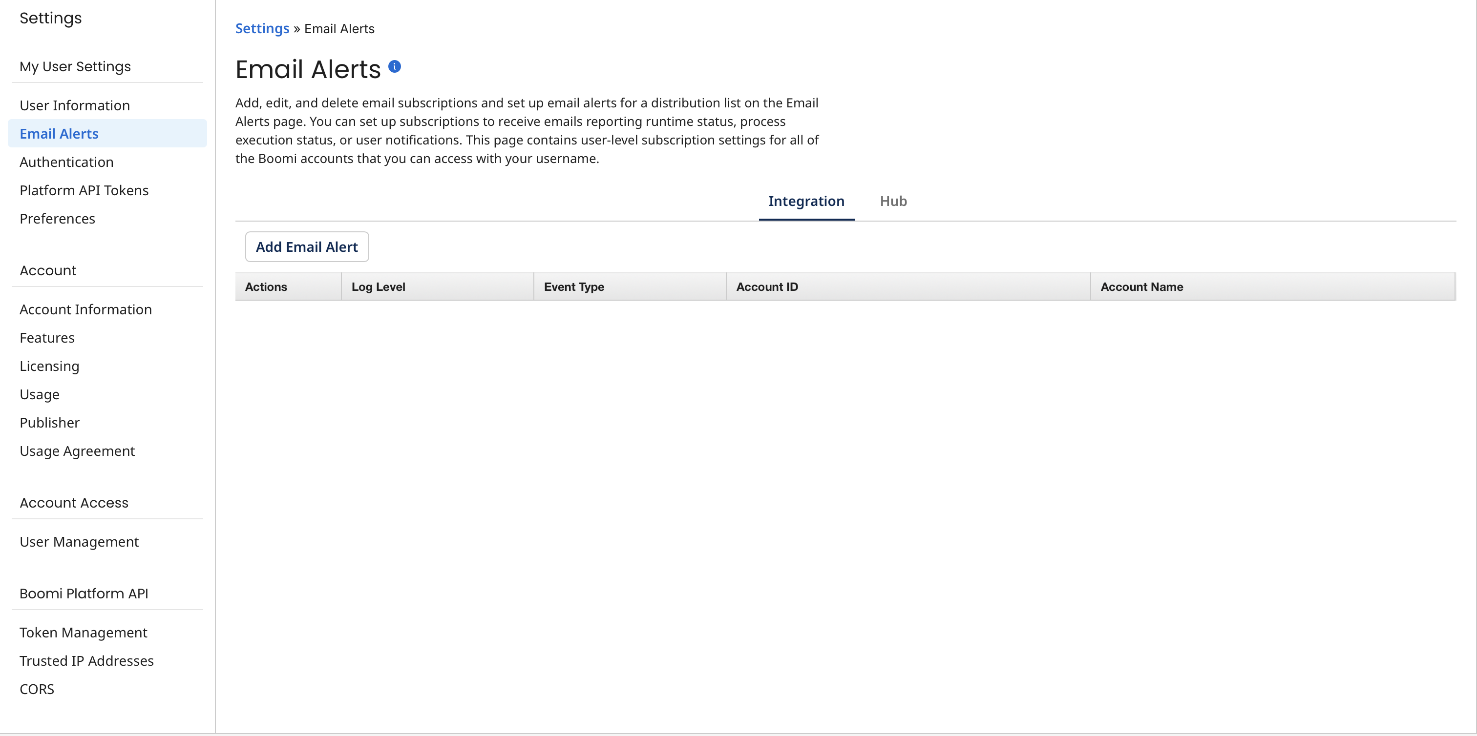 Email Alerts configuration window