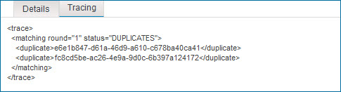 Tracing tab in the Entity Processing Details dialog